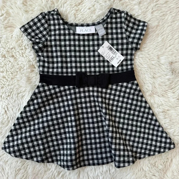 The Children's Place Other - The children’s place 9-12 months black and white plaid shirt with bow